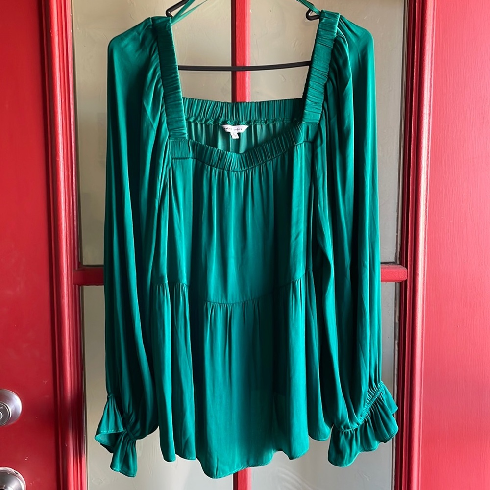 Emerald green silky blouse